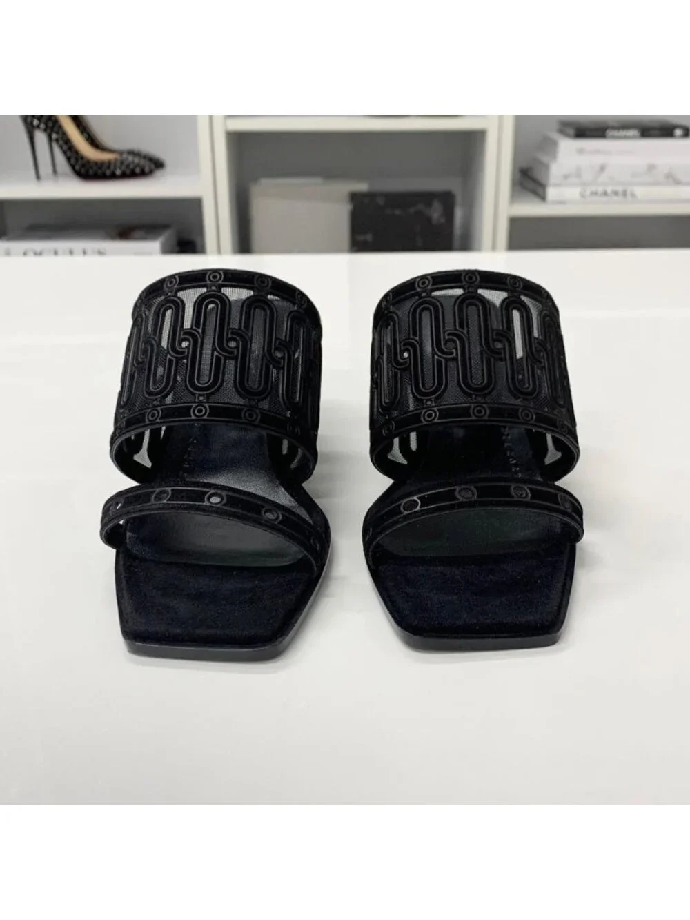 ★SOLD★ Hermes Gioia Suede Mesh Sandals Black - Picture 4 of 11